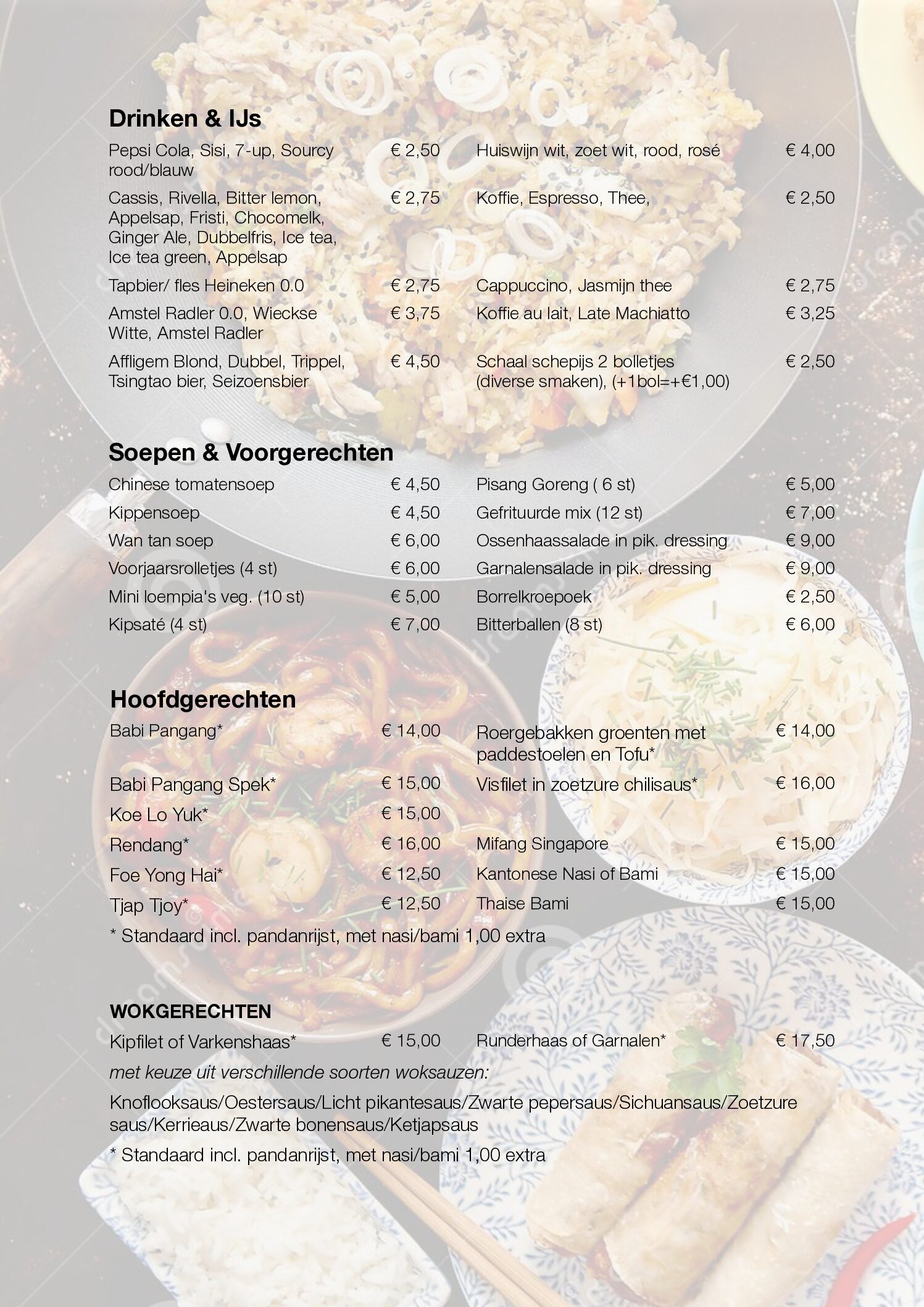 Menukaart terras Ni Hao Stadsparkpaviljoen